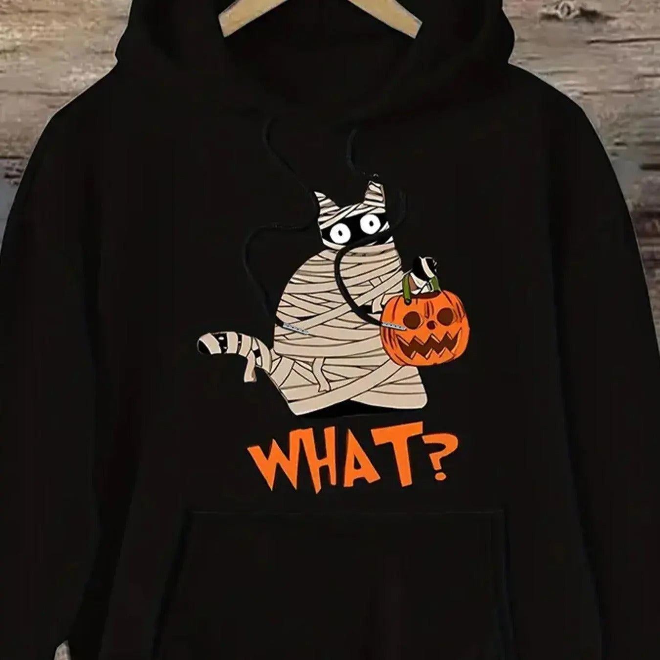 Women's  Cat & Pumpkin Print Drop Shoulder Hoodie, Casual Long Sleeve Drawstring Pocket Hooded Sweatshirt for Fall &...