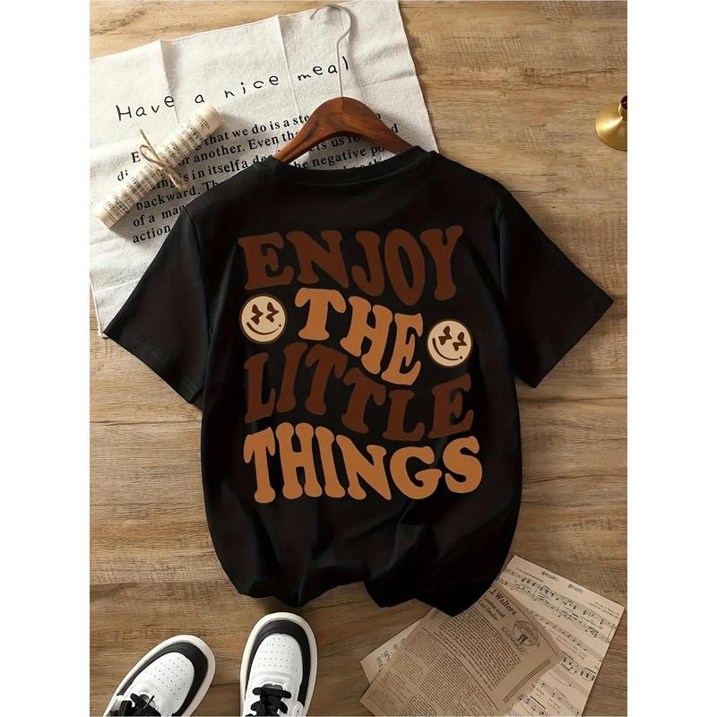 Women's "Enjoy the Little Things" Graphic Tee - Soft 100% Cotton, Casual Summer Short Sleeve Crew Neck T-Shirt with...