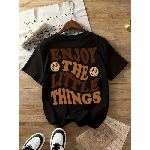 Women's "Enjoy the Little Things" Graphic Tee - Soft 100% Cotton, Casual Summer Short Sleeve Crew Neck T-Shirt with...