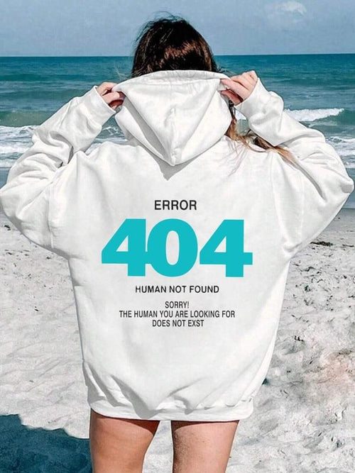 Women's "Error 404" Number & Letter Print Drop Shoulder Hoodie, Fashion Casual Drawstring Pocket Hooded Sweatshirt for...