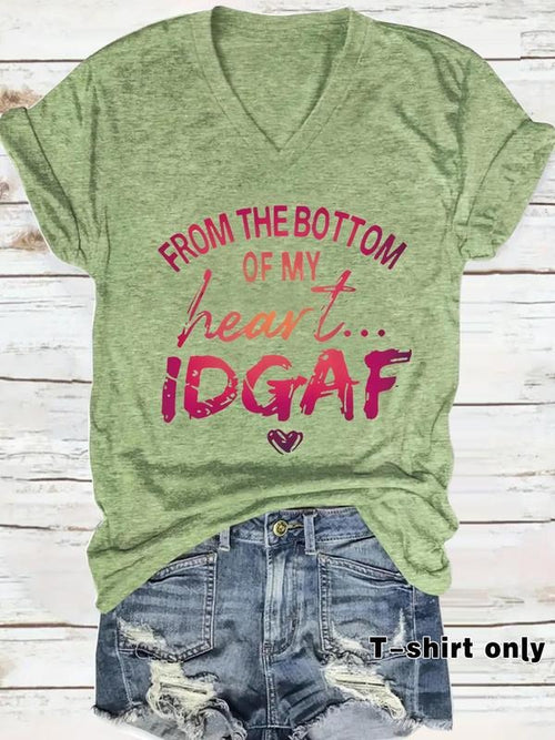 Women's "FROM THE BOTTOM OF MY HEART" V Neck Tee, Casual Fashion Short Sleeve T-shirt for Daily Wear, Ladies Clothes for...