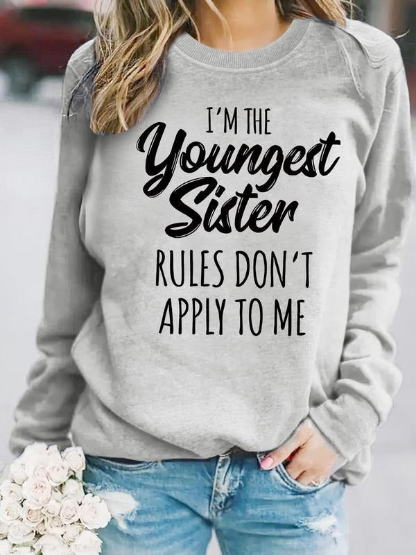 Women's "I'm The Youngest Sister" Letter Print Crew Neck Sweatshirt, Casual Long Sleeve Pullover for Daily Wear, Ladies...