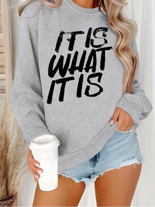 Women's "ITS WHAT ITS" Print Crew Neck Sweatshirt, Casual Long Sleeve Pullover for Fall & Winter, Women's Clothes for...