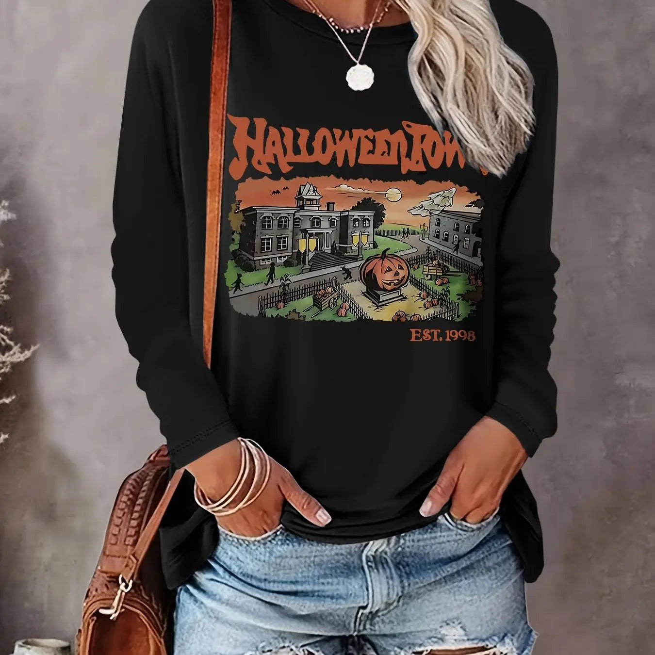 Women's  Letter Print Drop Shoulder T-shirts, Casual Long Sleeve Round Neck T-shirts for Daily Wear, Ladies Clothes for...