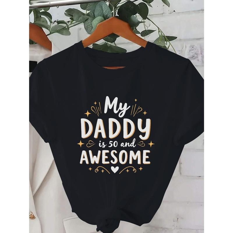 Women's "My Daddy is 50 & Awesome" Graphic T-Shirt - Vibrant Red Pure Cotton Comfort Fit Short Sleeve Round Neck Casual...