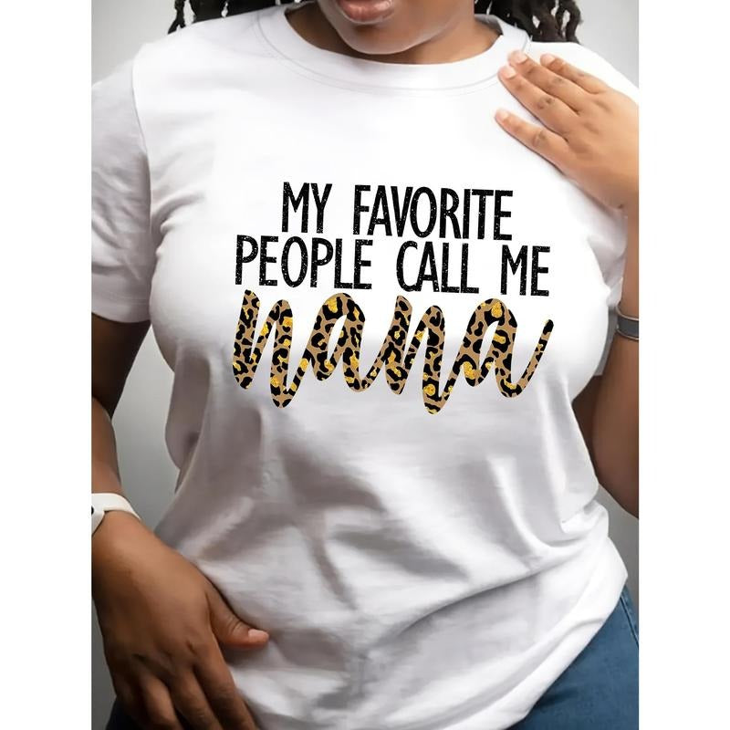 Women's 'My Favorite People Call Me Nana' Leopard Print Graphic T-Shirt - Casual Crew Neck, Short Sleeve Top, Breathable...