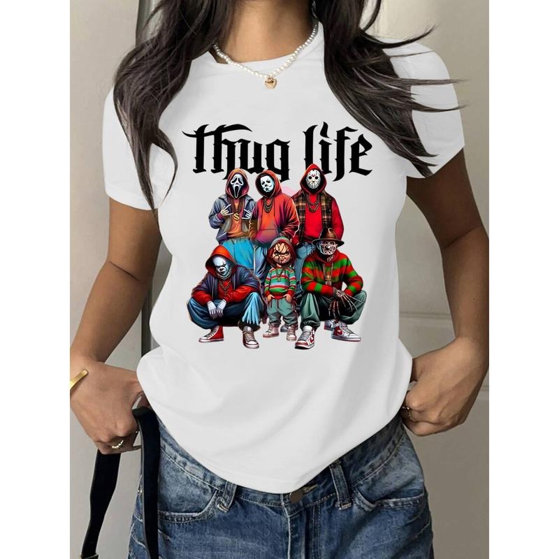 Women's "Thug Life Horror Crew" Pop - Culture Tee, Short Sleeve Crew Neck T