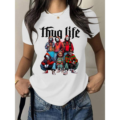Women's "Thug Life Horror Crew" Pop - Culture Tee, Short Sleeve Crew Neck T