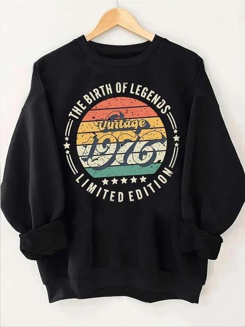Women's "Vintage 1976" Graphic Print Drop Shoulder Sweatshirt, Casual Long Sleeve Round Neck Pullover for Fall & Winter,...