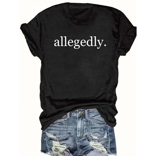 Women's "allegedly" Print Round Neck Tee, Casual Short Sleeve Crew Neck T-shirt for Summer, Fashion Top for Daily Wear,...
