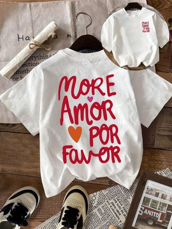 Women's "more Amor Por Favor" Print Round Neck Tee, Fashion Casual Drop Shoulder Short Sleeve T-shirt, Ladies Summer...