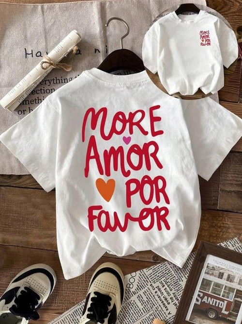 Women's "more Amor Por Favor" Print Round Neck Tee, Fashion Casual Drop Shoulder Short Sleeve T-shirt, Ladies Summer...
