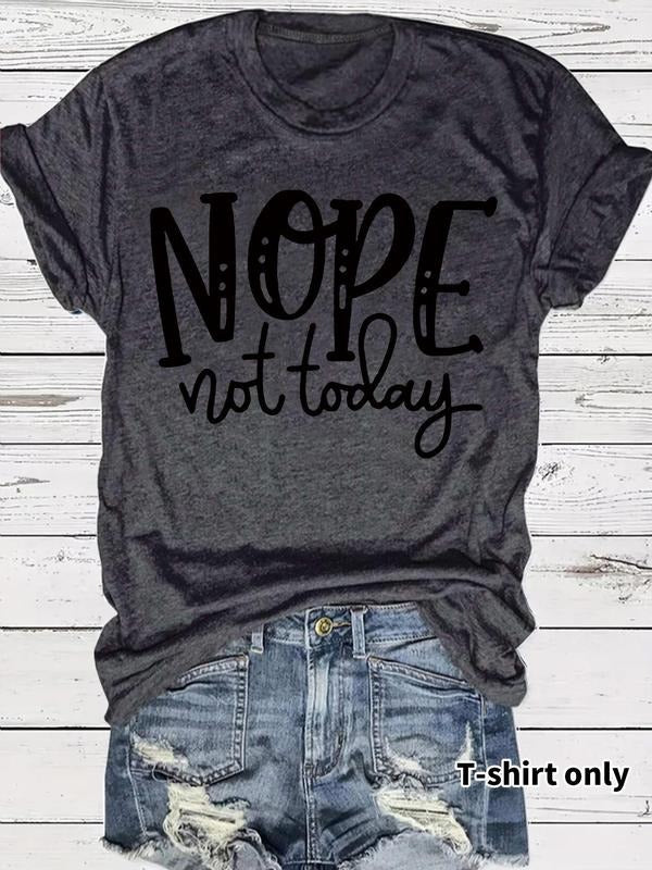 Women's "nope not today" Letter Print Round Neck Tee, Vintage Trendy Casual Short Sleeve T-shirt for Daily Wear, Ladies...