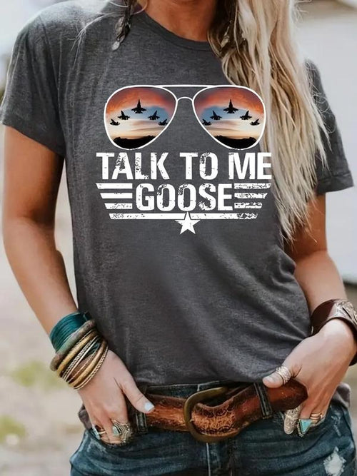 Women's "talk To Me Goose" Print Round Neck Tee, Vintage Trendy Casual Short Sleeve T-shirt for Daily Wear, Ladies Summer...