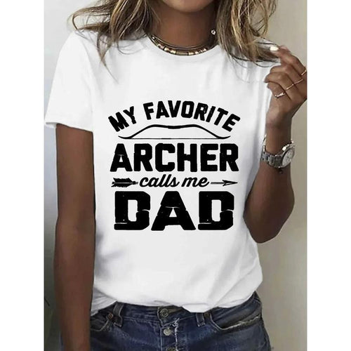 Women's 100% Cotton "My Favorite ARCHER Calls Me DAD" Graphic T-Shirt - Breathable Casual Short Sleeve Round Neck Top,...