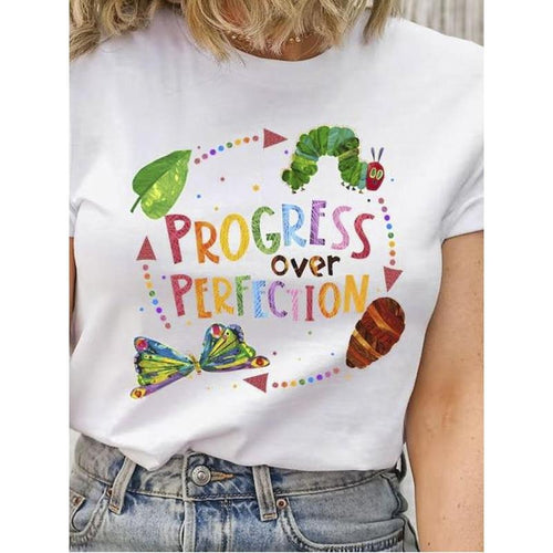 Women's 100% Cotton "Progress Over Perfection" Motivational T-Shirt