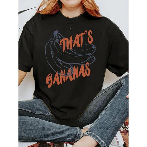 Women's 100% Cotton Banana Print T-Shirt - Breathable Relaxed Fit Round Neck Short Sleeve Top for Summer Hiking, Camping...