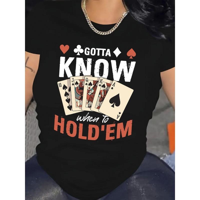 Women's 100% Cotton Graphic T-Shirt - Poker Design, Loose Fit Short Sleeve Round Neck, Lightweight Breathable All-Season...