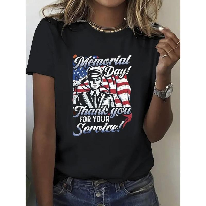 Women's 100% Cotton Memorial Day T-Shirt - Patriotic American Flag & Military Salute Print, Breathable Casual Short...
