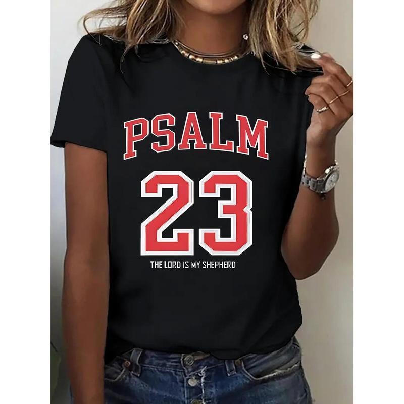 Women's 100% Cotton Psalm 23 Print T-Shirt Round Neck Short Sleeve All-Season Comfort Outdoor Apparel Geometric Print Tee...