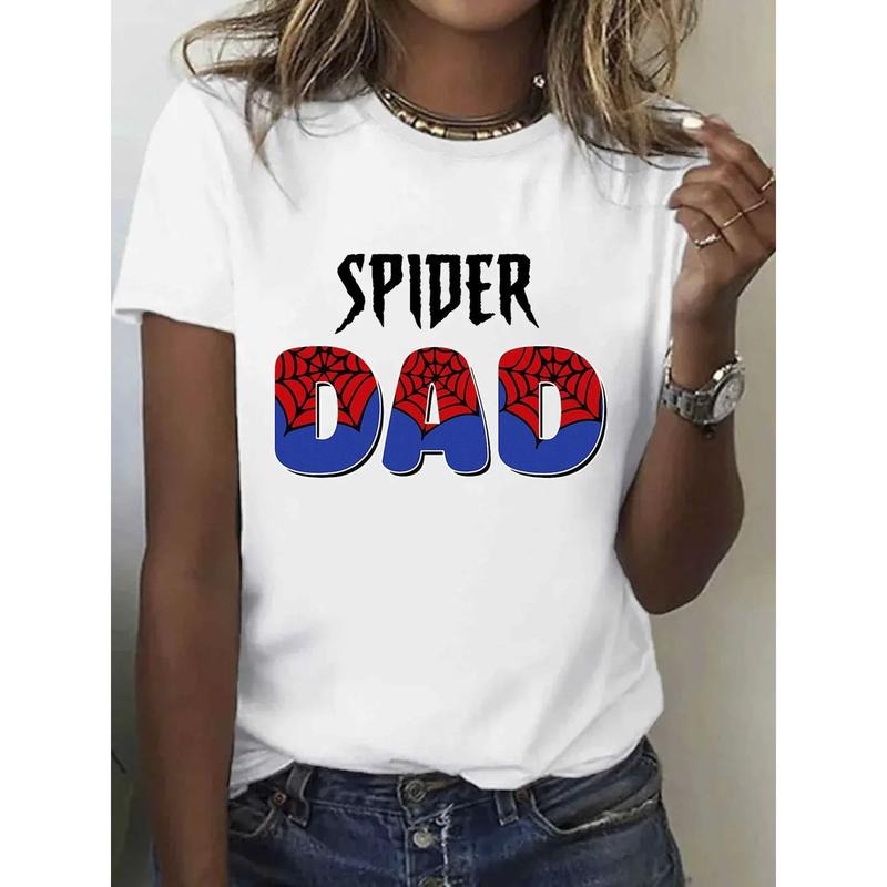 Women's 100 Cotton Spider Web & Bold "SPIDER DAD" Graphic Print T-Shirt