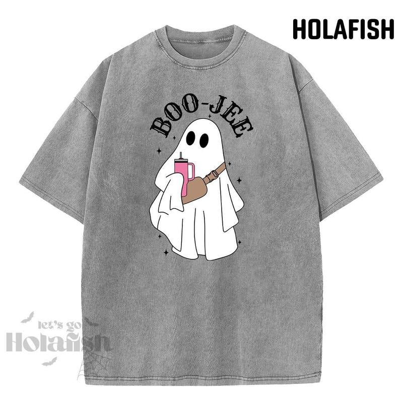 Women's Acid Wash Graphic Crewneck Loose Short-Sleeve T-Shirt for Halloween Gift Comfortable for Everyday Wear Hoodie,...