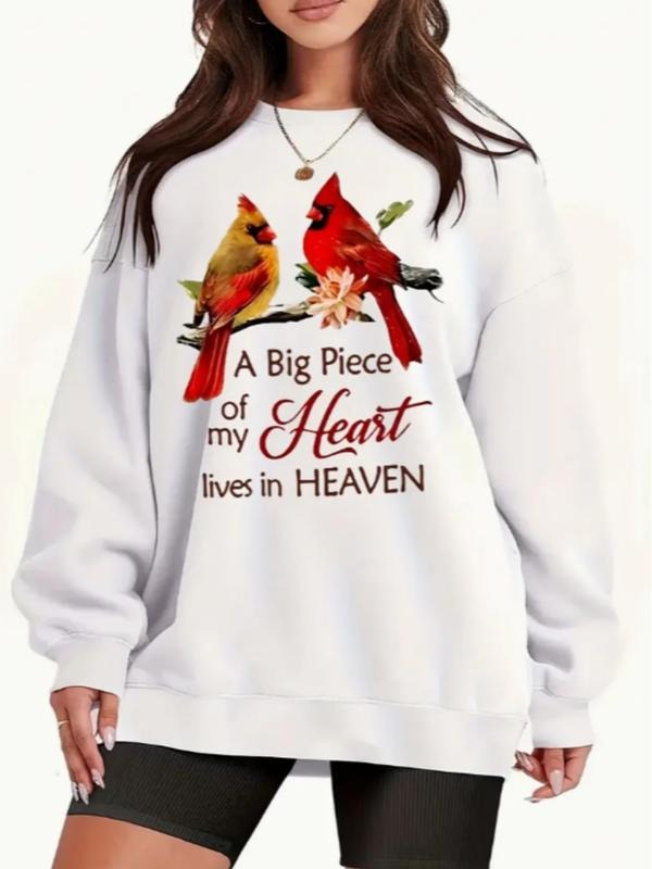 Women's Angel-Inspired Robin Floral Print Round Neck Sweatshirt, Casual Fitted Pullover, Medium Stretch, All-Season...