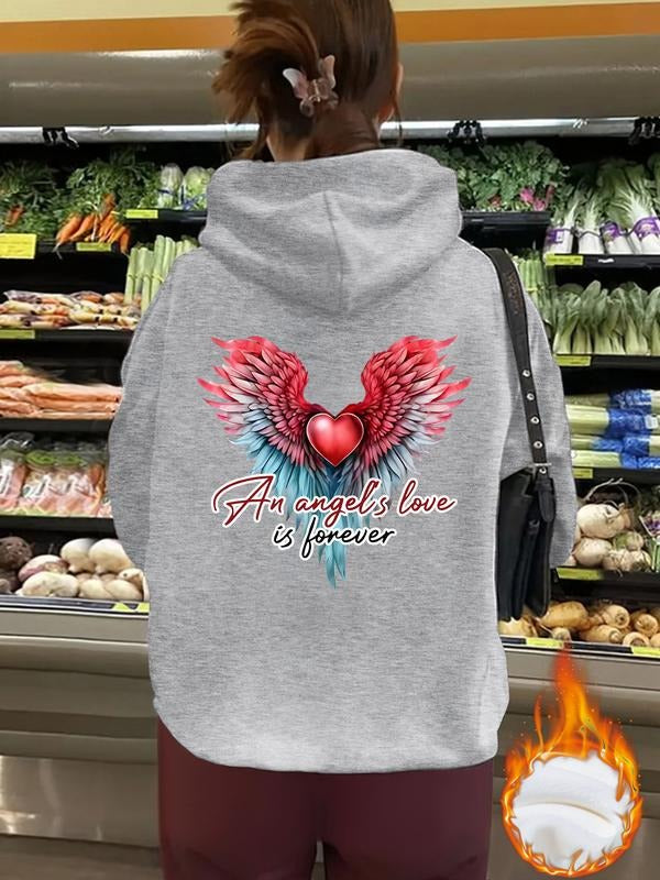 Women's Angel Wings Heart Pattern Hooded Long Sleeve Sweatshirt, Casual Loose-Fitting Pullover for Fall & Winter...