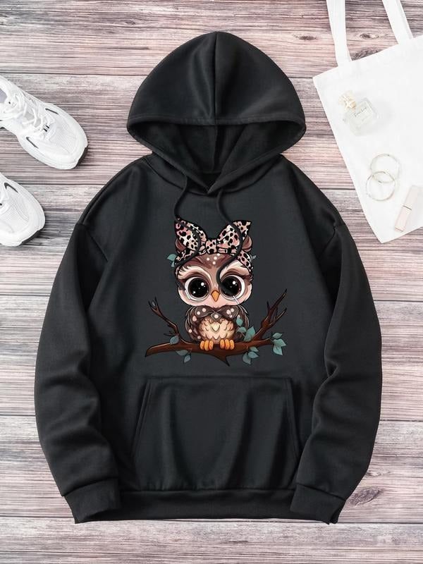 Women's Animal Print Drawstring Pocket Hoodie, Casual Drop Shoulder Long Sleeve Hooded Sweatshirt, Ladies Fall & Winter...
