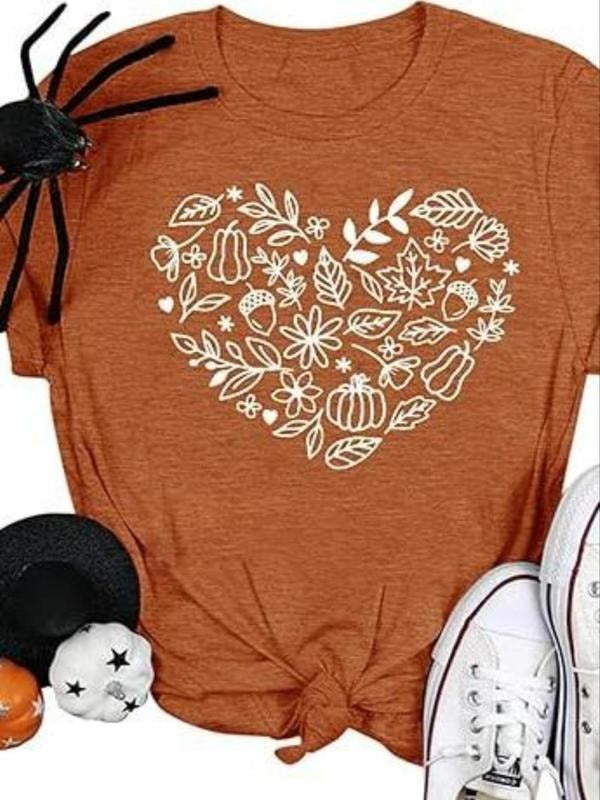 Women's Autumn Shirt Halloween Pumpkin Pattern Tee Thanksgiving Family Turkey Top Cute Autumn Thanksgiving T-Shirt...