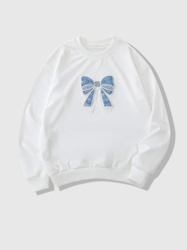 Women's Autumn Winter Beaded Butterfly Print Pullover Sweatshirt, Casual Trendy Fashion, Perfect for Leisure Wear style...