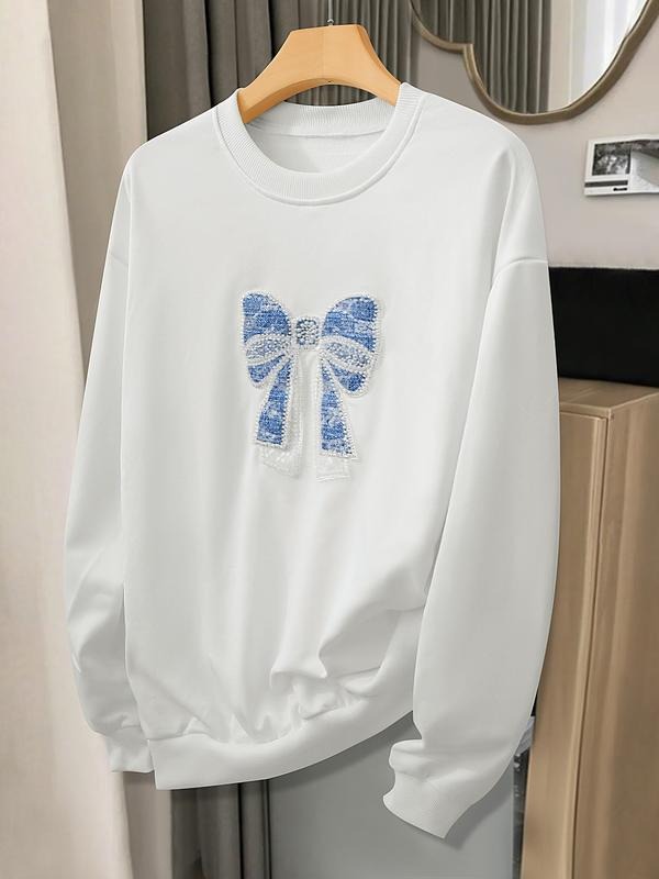 Women's Autumn Winter Beaded Butterfly Print Pullover Sweatshirt, Casual Trendy Fashion, Perfect for Leisure Wear...