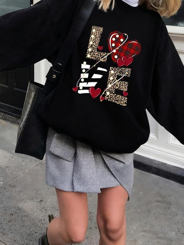 Women's Autumn Winter Graphic Sweatshirt, Soft Thick Round Neck Pullover, Casual Sporty Style, Perfect for Parties Sports...