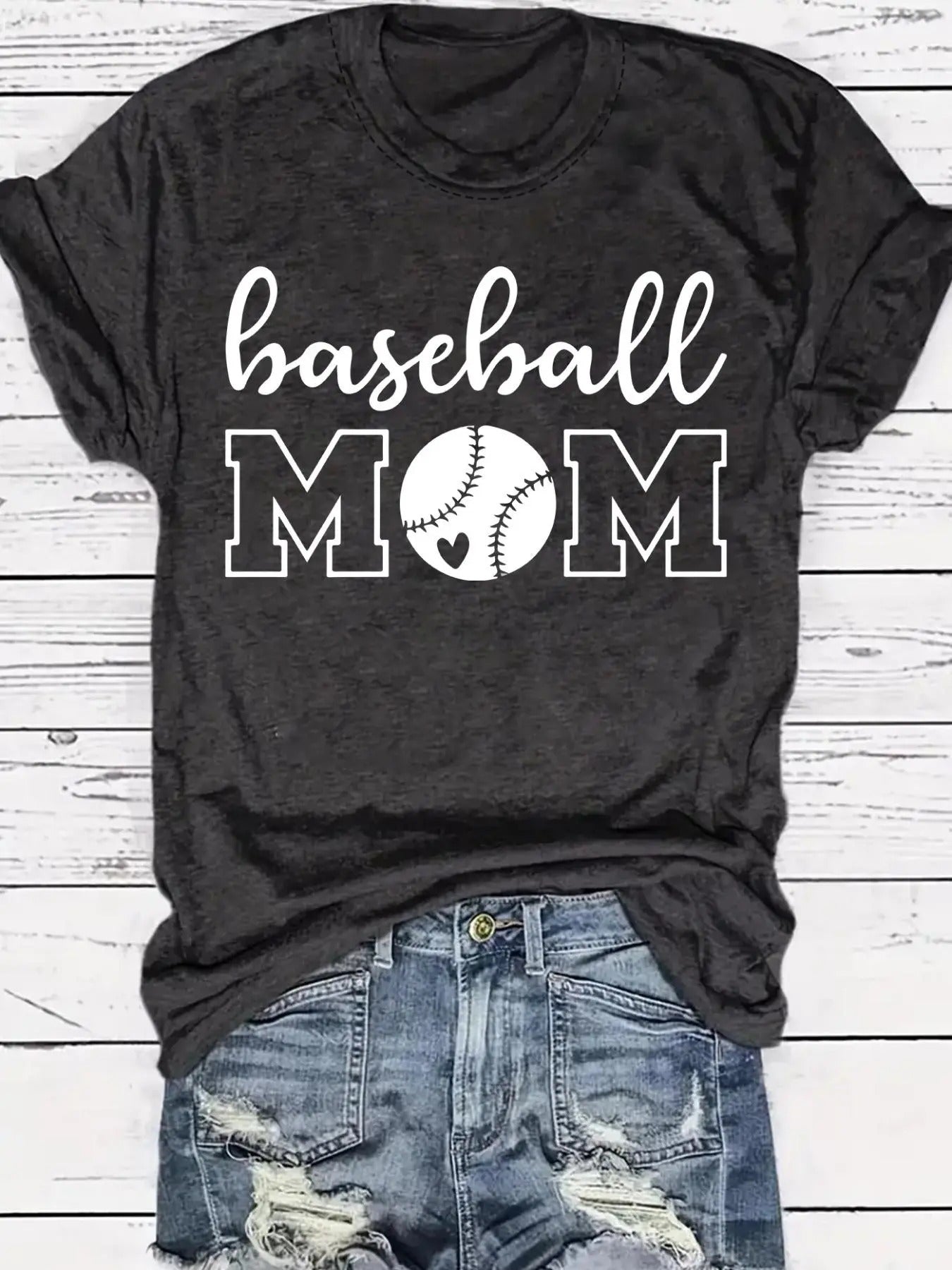 Women's Baseball & Letter Print Round Neck Tee, Casual Soft Comfortable Short Sleeve Crew Neck T-shirt for Daily Wear,...