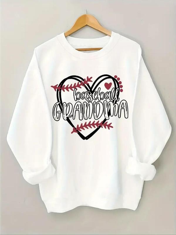 Women's Baseball Grandma Heart Print Drop Shoulder Sweatshirt, Casual Long Sleeve Round Neck Pullover for Fall & Winter,...