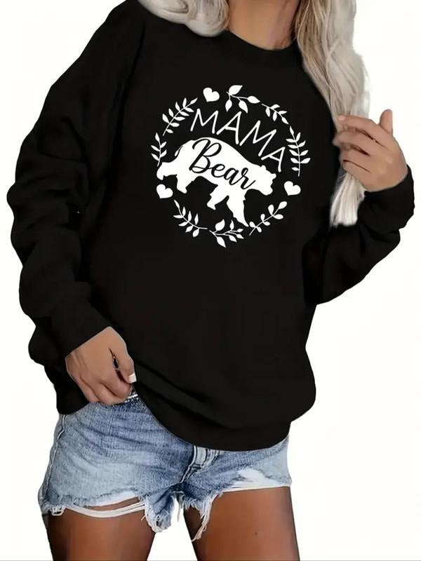 Women's Bear & Letter Print Drop Shoulder Pullover, Casual Long Sleeve Crew Neck Sweatshirt for Fall & Winter, Women's...