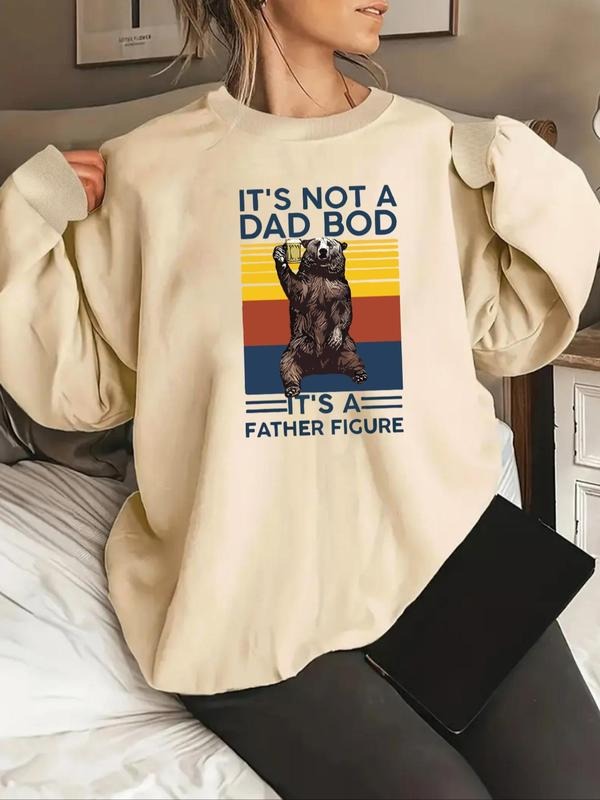 Women's Bear & Letter Print Drop Shoulder Sweatshirt, Casual Long Sleeve Round Neck Pullover for Fall & Winter, Fashion...