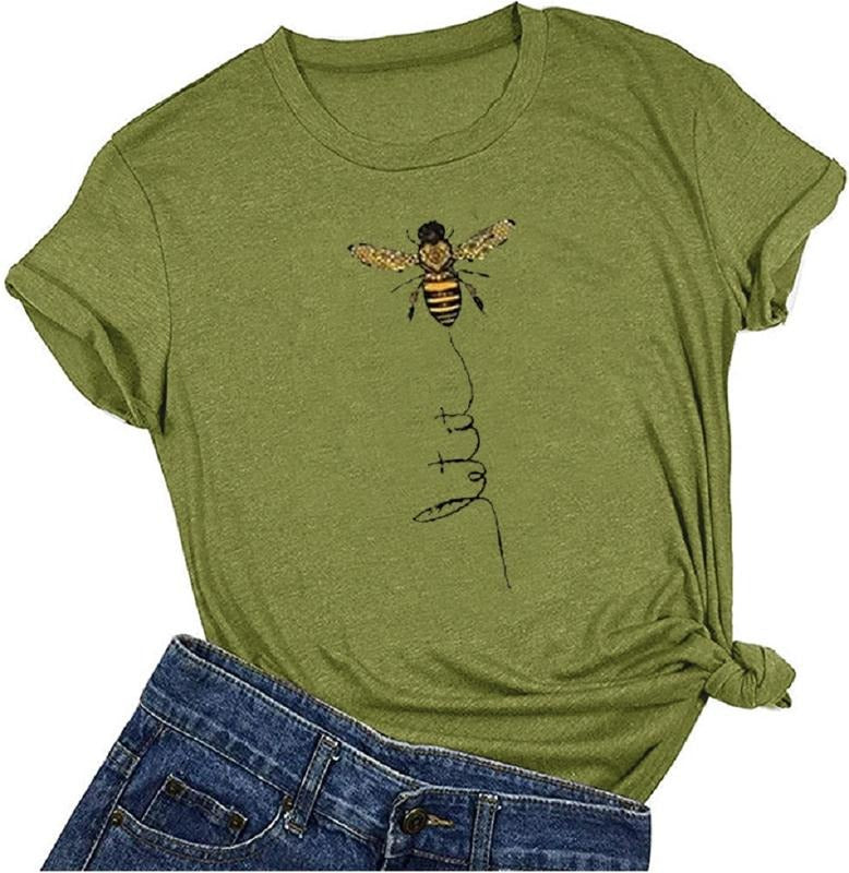 Women's Bee Print Short Sleeve T-Shirt Funny Let It Baby T-Shirt Z-Purple XXL Hoodie, Sweatshirt | UrbanDripWear.com