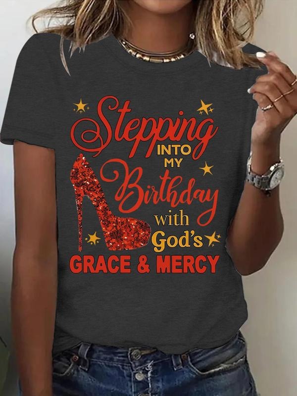 Women's Birthday Themed Round Neck Graphic Tee, Fashion Casual Short Sleeve T-shirt for Daily Wear, Ladies Summer...