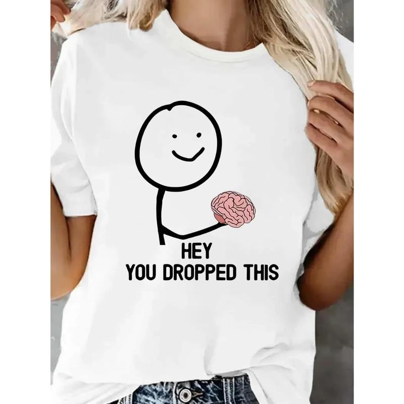Women's Black Cotton Graphic T-Shirt with "HEY YOU DROPPED THIS" Cartoon Print