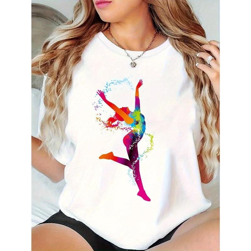 Women's Black Cotton Graphic T-Shirt with Vibrant Cartoon Dance Print