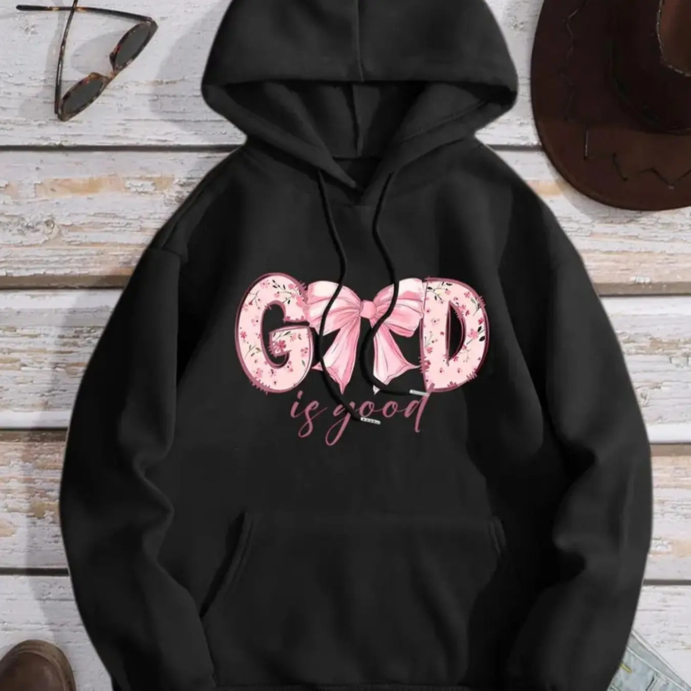 Women's Bowknot & Letter Print Drawstring Hoodie, Fashion Casual Hooded Sweatshirt for Daily Holiday Outdoor Wear, Women...