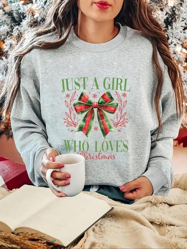 Women's Bowknot Print Crew Neck Sweatshirt, Casual Long Sleeve Pullover for Fall & Winter, Women's Clothes for Daily Wear...