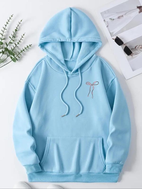 Women's Bowknot Print Drawstring Hoodie, Casual Long Sleeve Hooded Sweatshirt for Fall & Winter, Women's Clothes for...