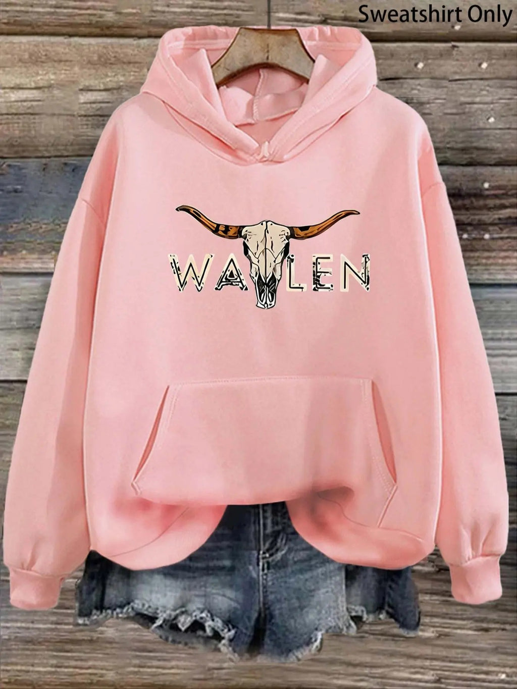 Women's Bull Head & Letter Print Drop Shoulder Drawstring Hoodie, Fashion Casual Kangaroo Pocket Hooded Sweatshirt for...