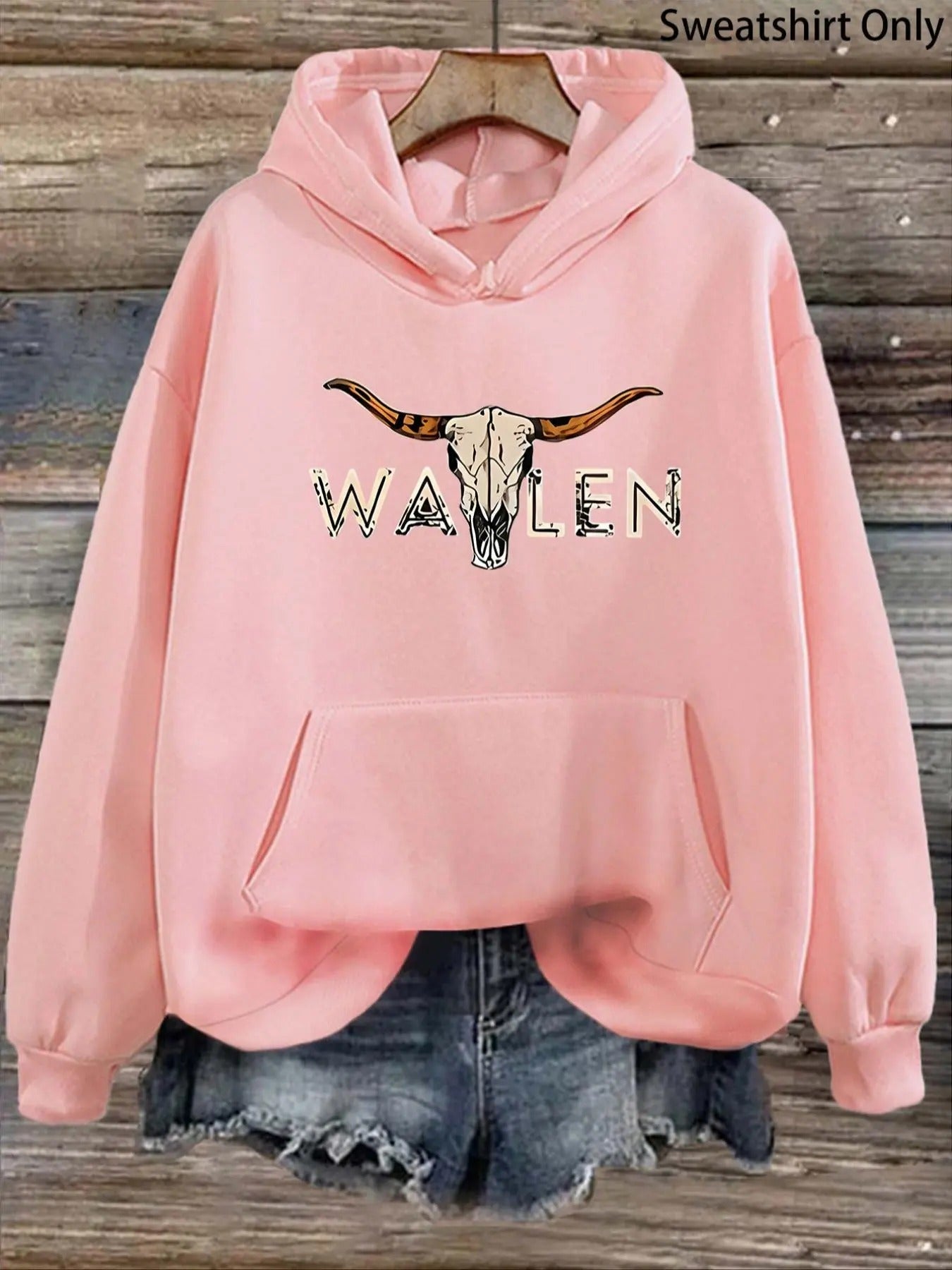 Women's Bull Head & Letter Print Drop Shoulder Drawstring Hoodie, Fashion Casual Kangaroo Pocket Hooded Sweatshirt for...