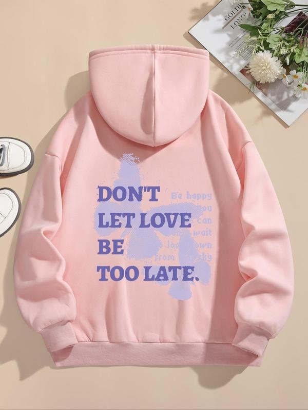 Women's Butterfly & Letter Print Drawstring Hoodie, Fashion Casual Hooded Sweatshirt for Daily Holiday Outdoor Wear,...
