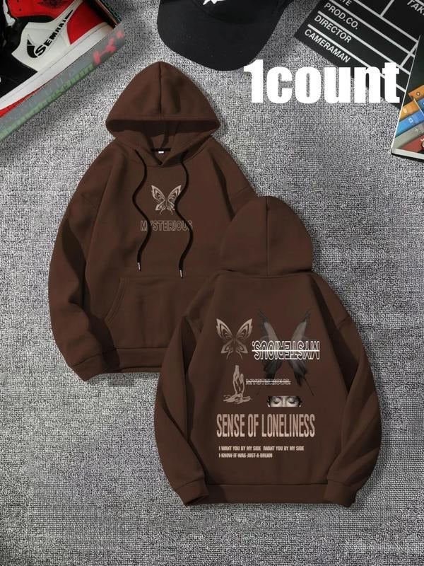 Women's Butterfly & Letter Print Drawstring Pocket Hoodie, Fashion Casual Hooded Sweatshirt for Daily Holiday Outdoor...