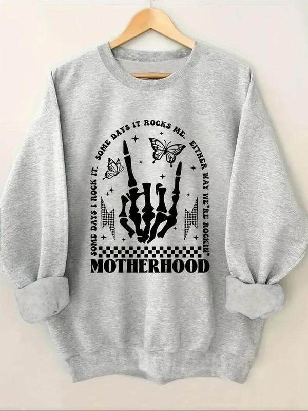 Women's Butterfly & Letter Print Drop Shoulder Sweatshirt, Casual Long Sleeve Round Neck Pullover for Fall & Winter,...