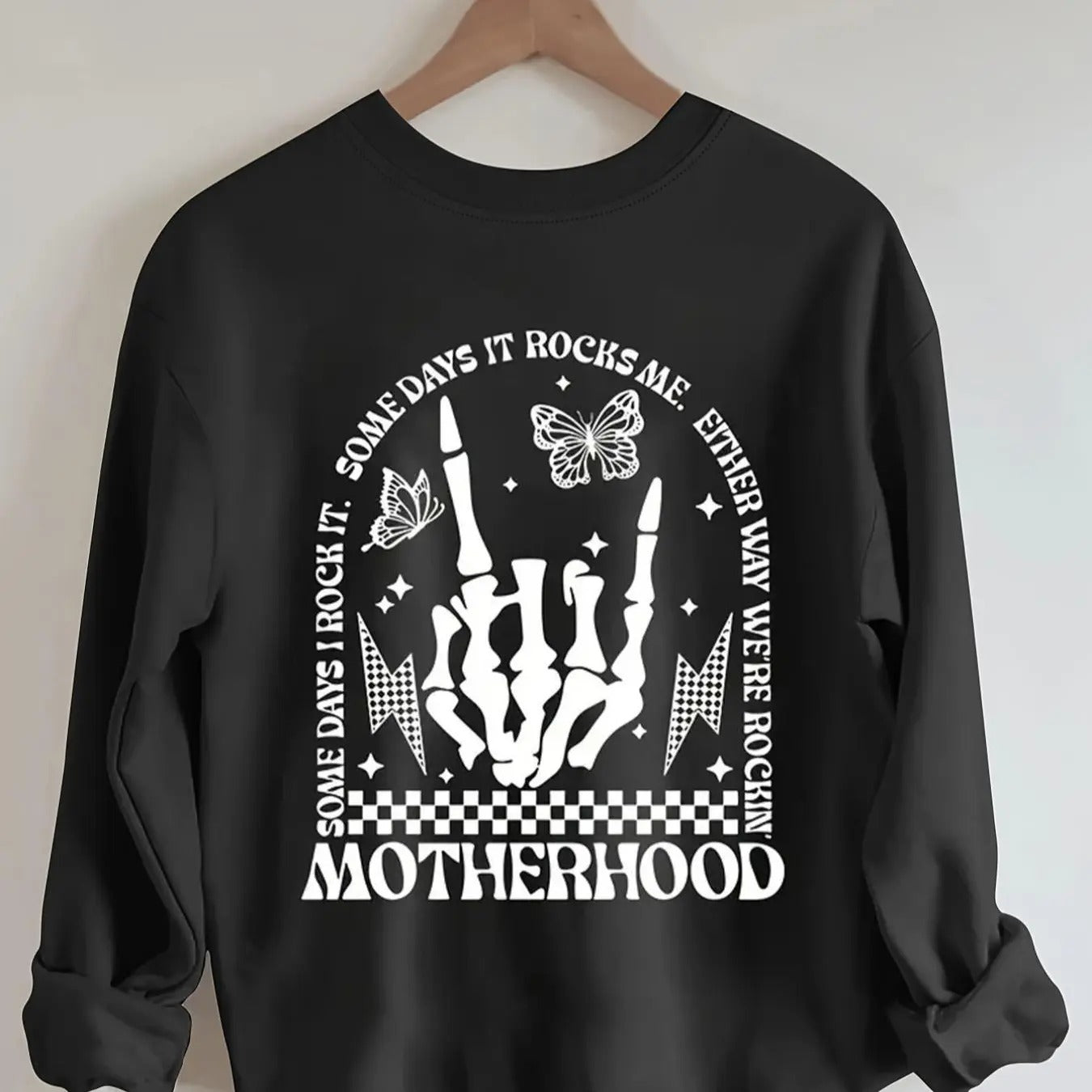 Women's Butterfly & Letter Print Round Neck Sweatshirt, Casual Long Sleeve Crew Neck Pullover For Fall & Winter, Women's...